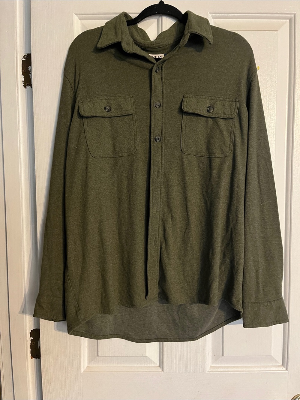 Magellan Outdoors olive green button-up classic fit fishing gear shirt , size L